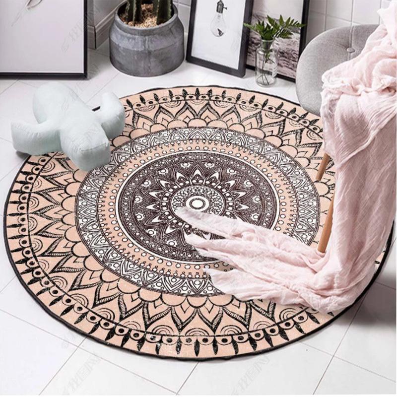 Bohemian Ethnic Mandala Pattern Carpet Mat Round Multicolor Rug Vintage Geometric Non-slip Home Decoration for Living Room Rugs
