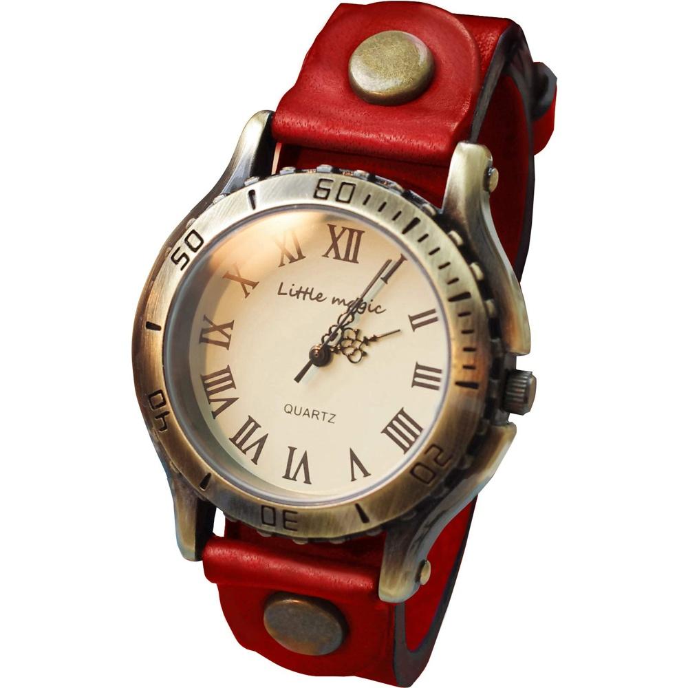 

[Little Magic] [Japanese leather that changes over time] movement] [Metal allergy compatible] Watch Men s Women s Antique Style/Old Clock (Red M Size)
