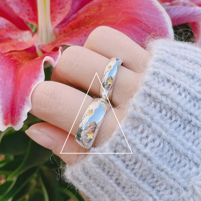 Trendy Geometric Adjustable Star Ring for Women - Open Wide Band, Stackable Hot Girl Style Adjustable Opening