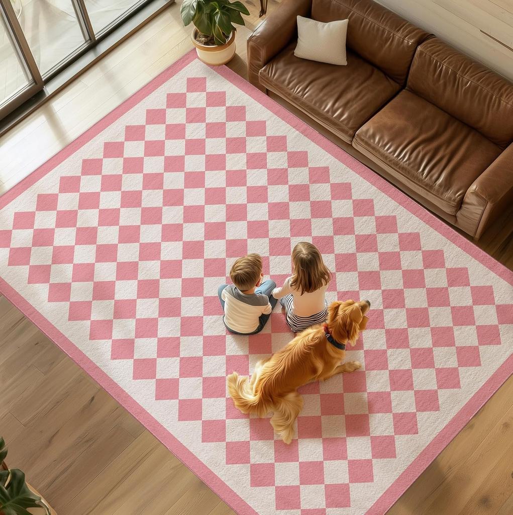 Carpet for Living Room Non-slip Machine Washable Foldable Floor Mat Green Plaid Minimalist Rug Large Size Home Decoration Mats