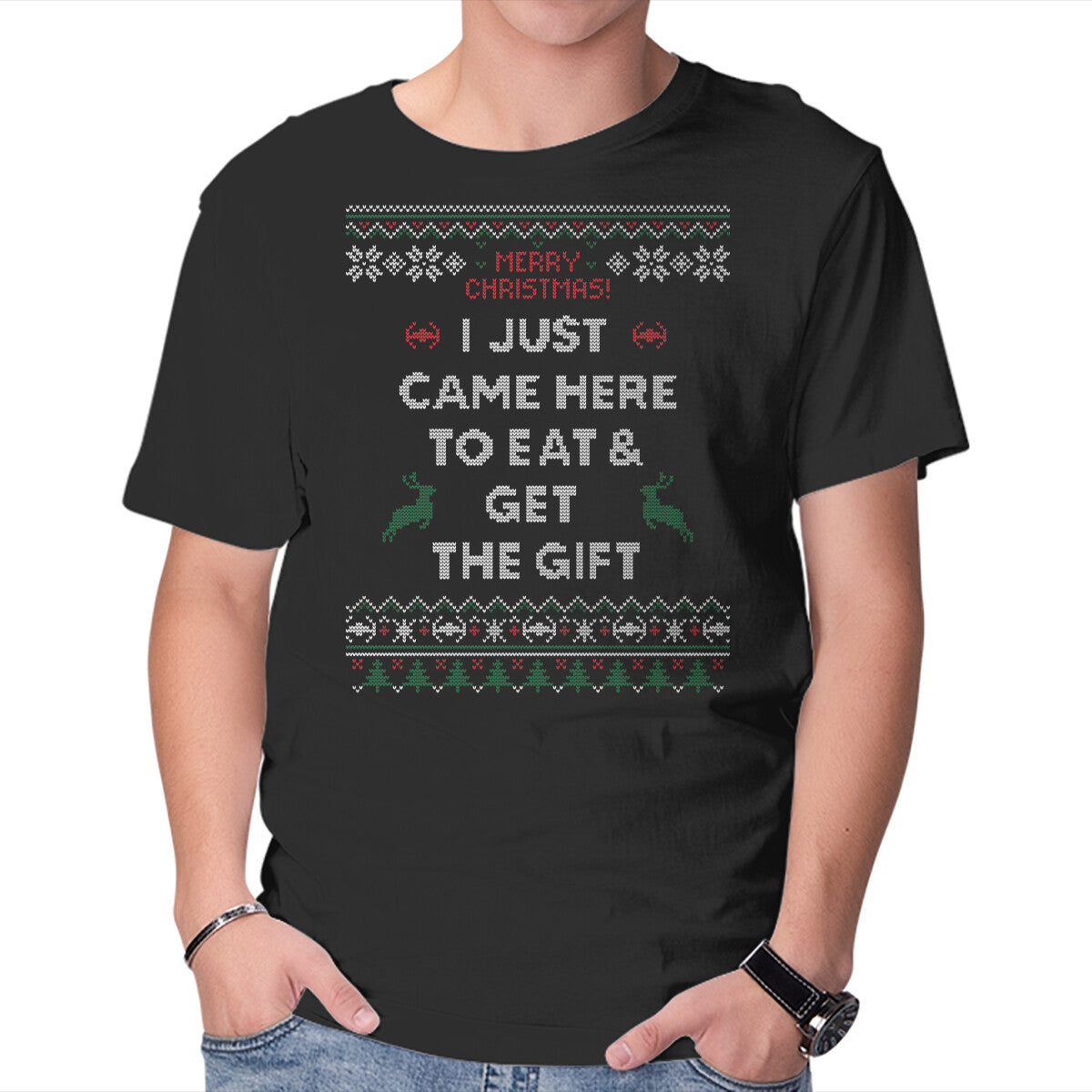 Unisex Crew Neck T-Shirt Eat And Run Graphic Short Sleeve Casual Tee M