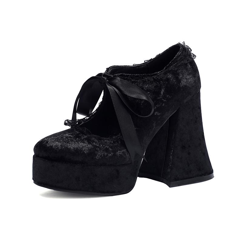 

ANNYMOLI Женские туфли Мэри Джейн с круглым носком, на высоком блочном каблуке на шнуровке, на платформе, модная женская обувь, весна-осень, черные, 43 35 чёрный