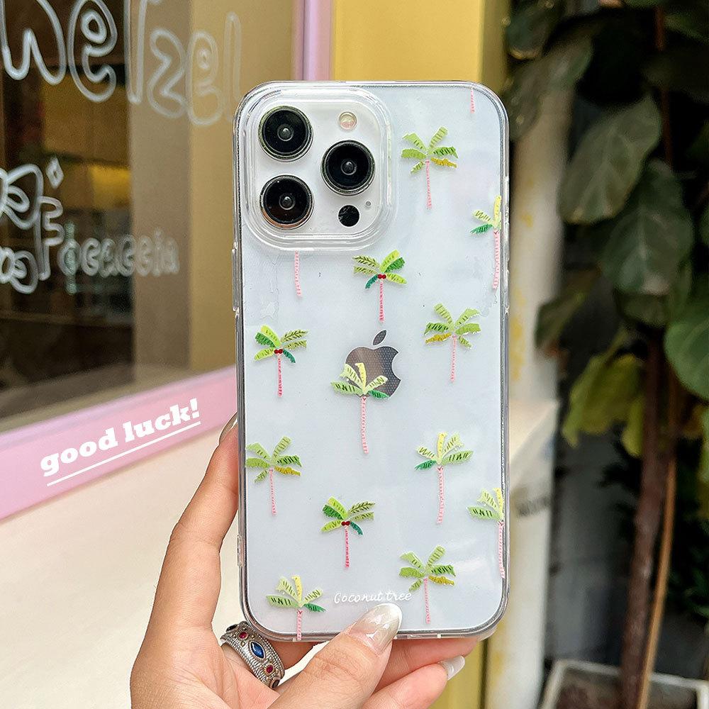 Coconut tree high transparent shell is suitable for Apple 11promax transparent mobile phone case mini coconut tree iPhone11 protective case.