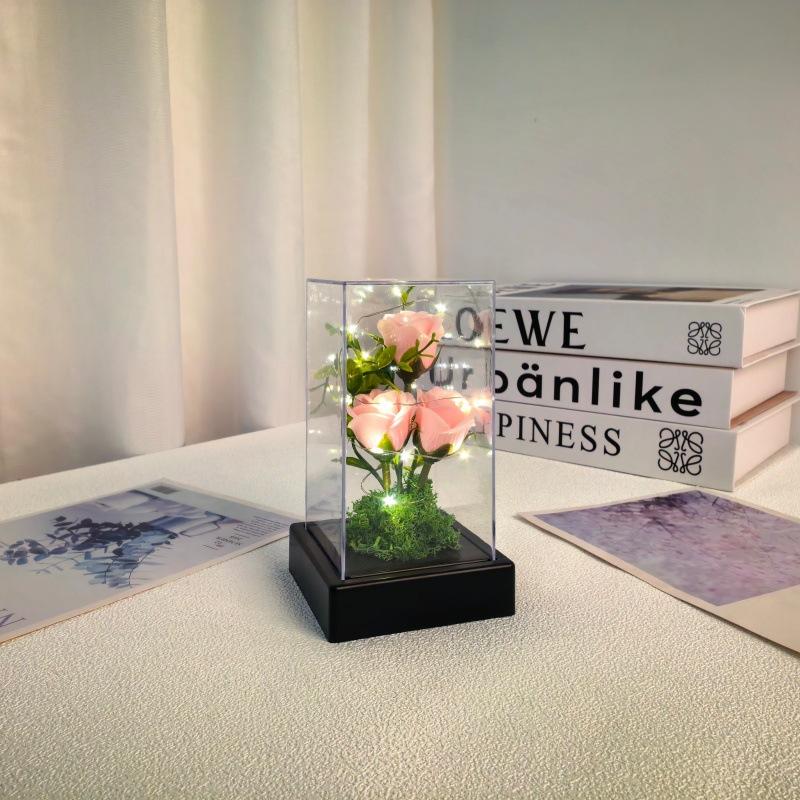 Square immortal rose ornament creative Valentine's Day Mother's Day gift luminous night light ornament