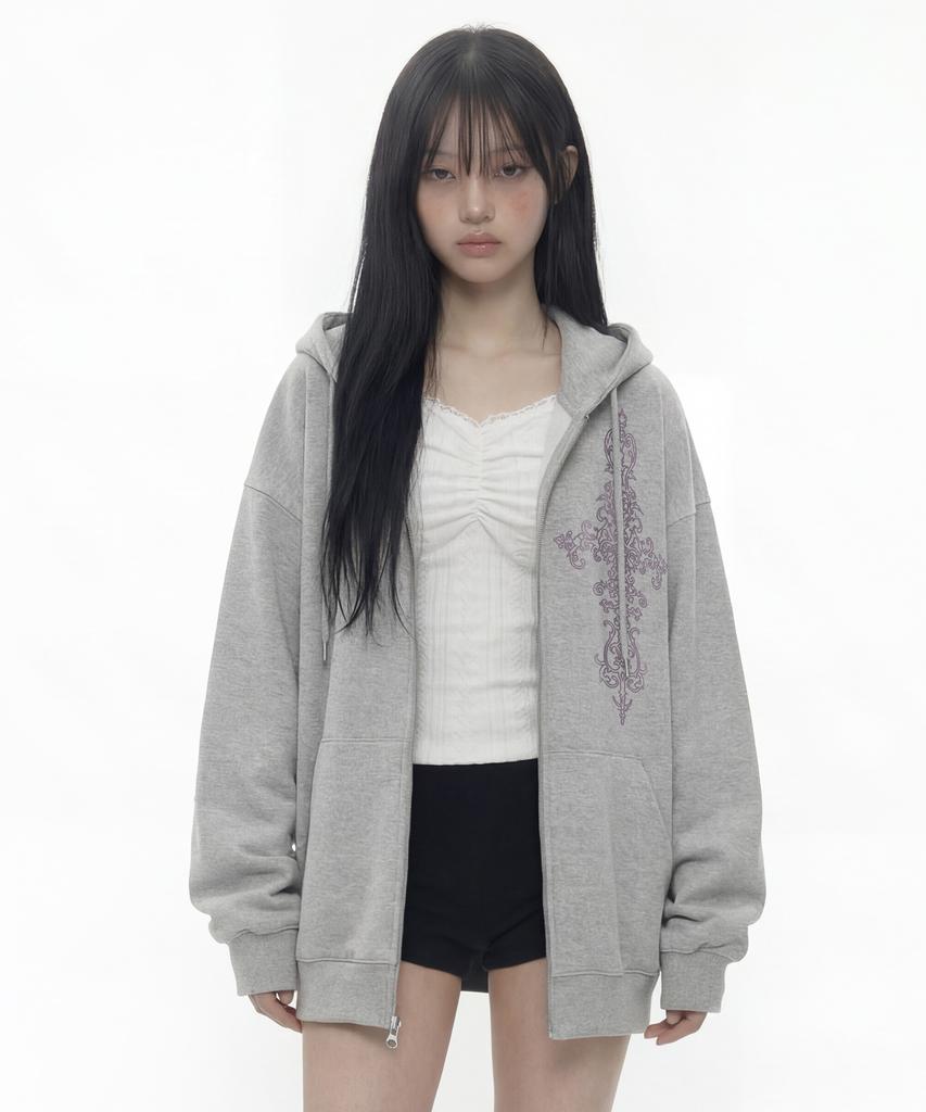 Graver [Unisex] Sim Cross Zip-Up Hoodie_2Color