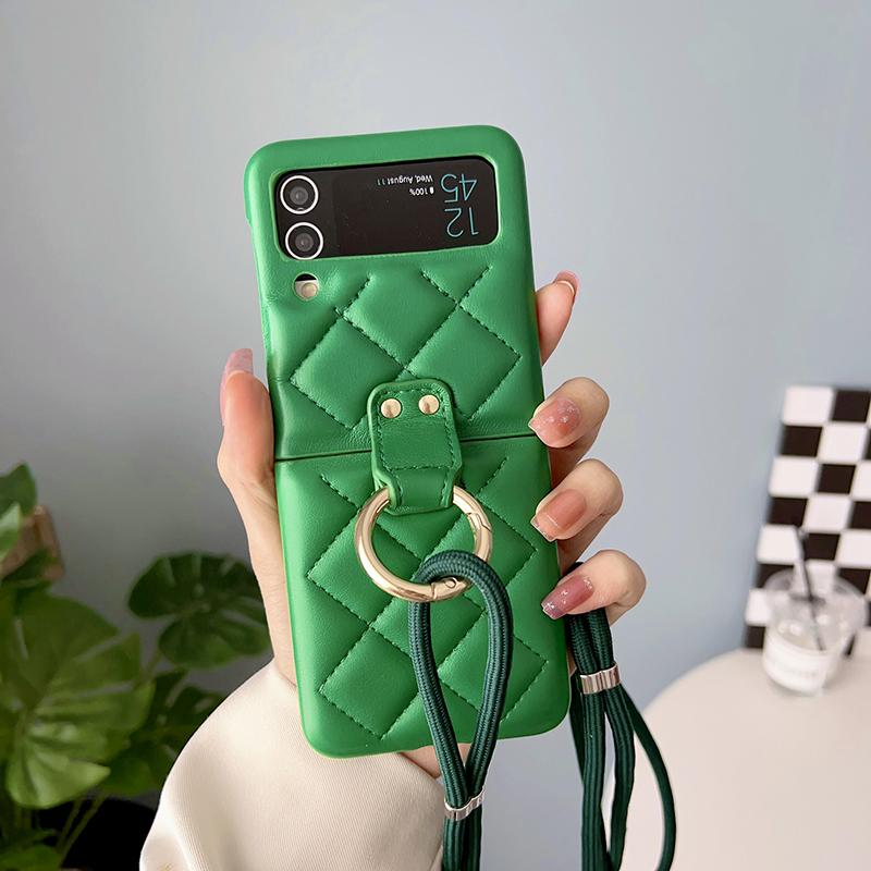 Držiak na prsteň Crossbody Remienok Puzdro pre Samsung Galaxy Z Flip 3 Flip 4 Z Flip 5 5G Obal módne mriežkovaný náhrdelník Lanyard Lano Kožená taška