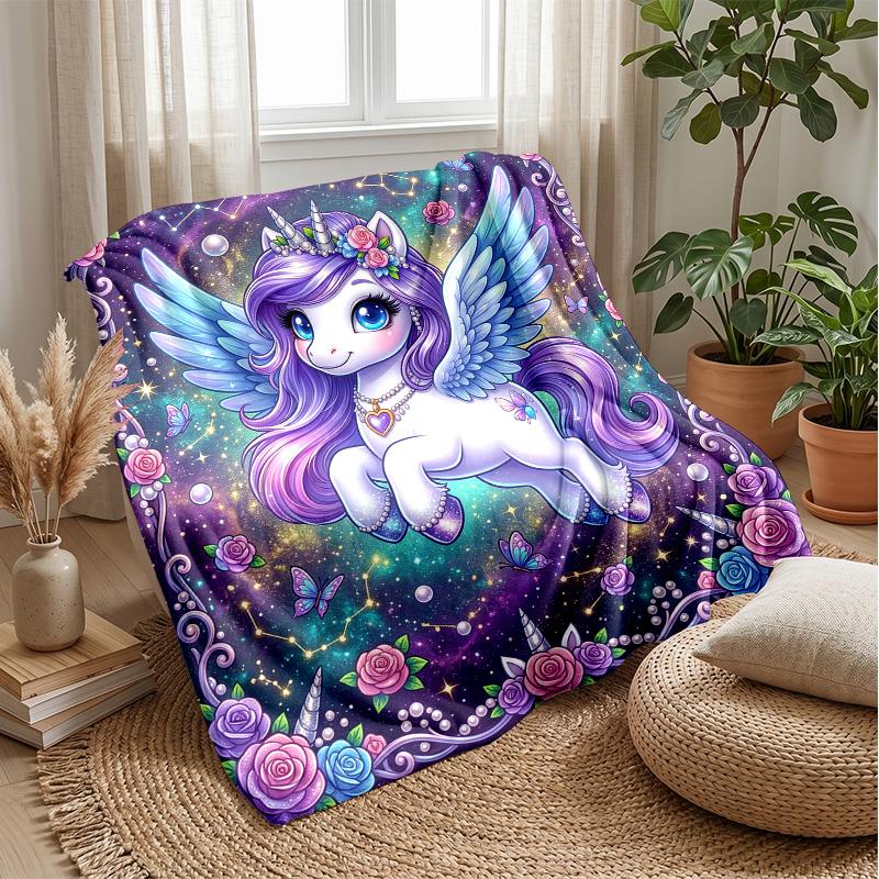 Magical Unicorn with Roses Theme blanket Lightweight Warm Flannel Blanket Decorative Throw Blanket for Home Decoration