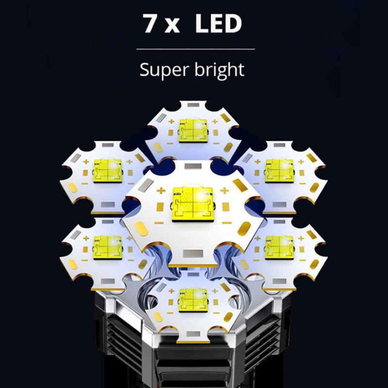 High Power LED Flashlights Camping Torch With 7 Lamp Beads And COB Side Light Rechargeable Portable Hand Lantern 4 Lighting Mode