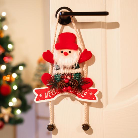 Christmas Hanging Decoration 3D Santa Snowman Elk Bear Door Knob Hanger Holiday Wall Art Sign for Living Room Bedroom Indoor Decor