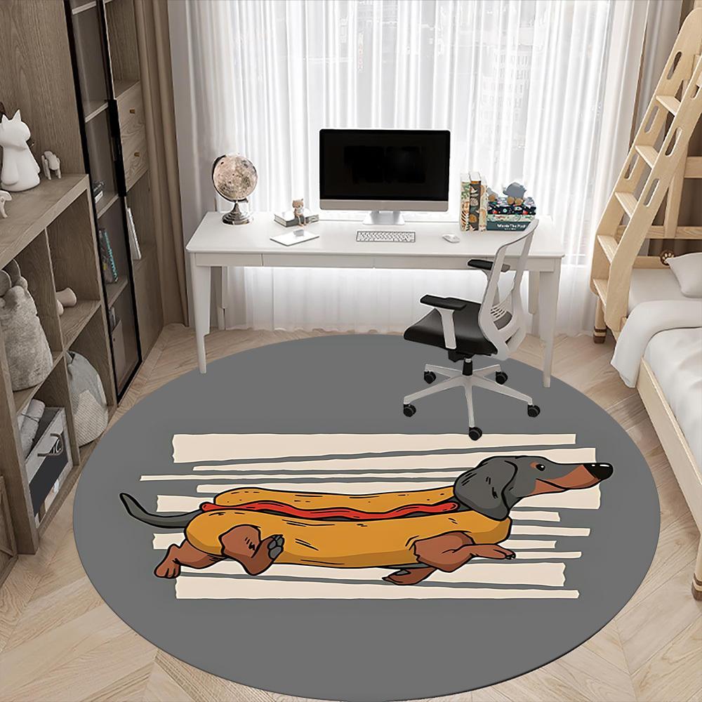 1pc Hotdog Dachshund Office Round Area Rug, Indoor Mat Suitable ForOffice, Under Office Chairs Bedroom Living Room Home Decor, Room Deco, n62