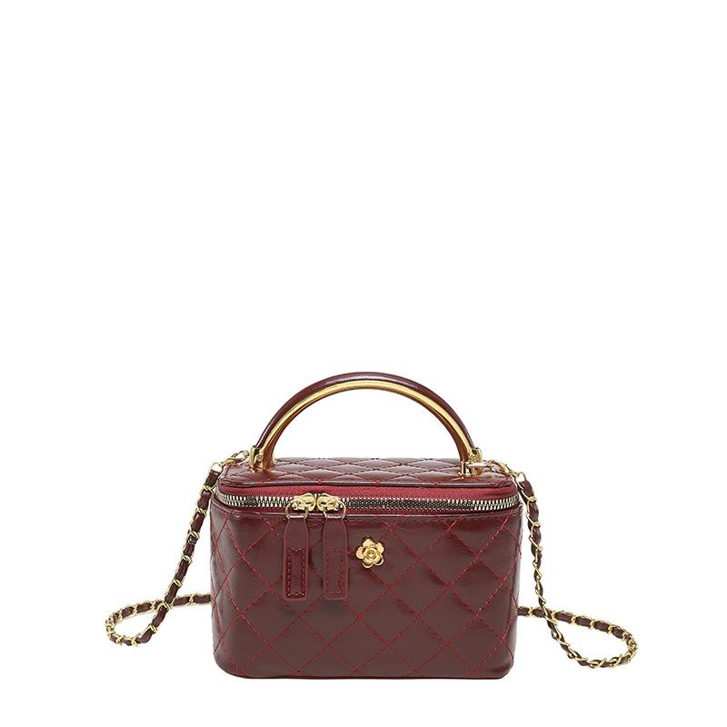 Women Elegant Plaid Chain Crossbody Bucket Bag Daily Fashion Shoulder Handbag
