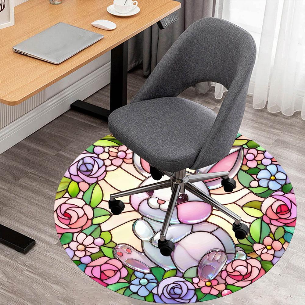1pc Rabbit Flowers Round Chair Mat Office Area Rug - Non-Slip, Floor Mat for Office, Bedroom, Ideal Home Decor Gift C0112075