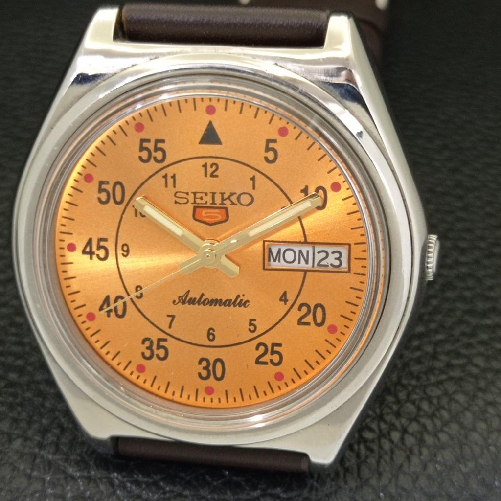 Seiko 5 AUTOMATIC JAPAN MENS 6309A VINTAGE ORANGE COLOR DIAL WATCH A701259-5 R206a-a701259
