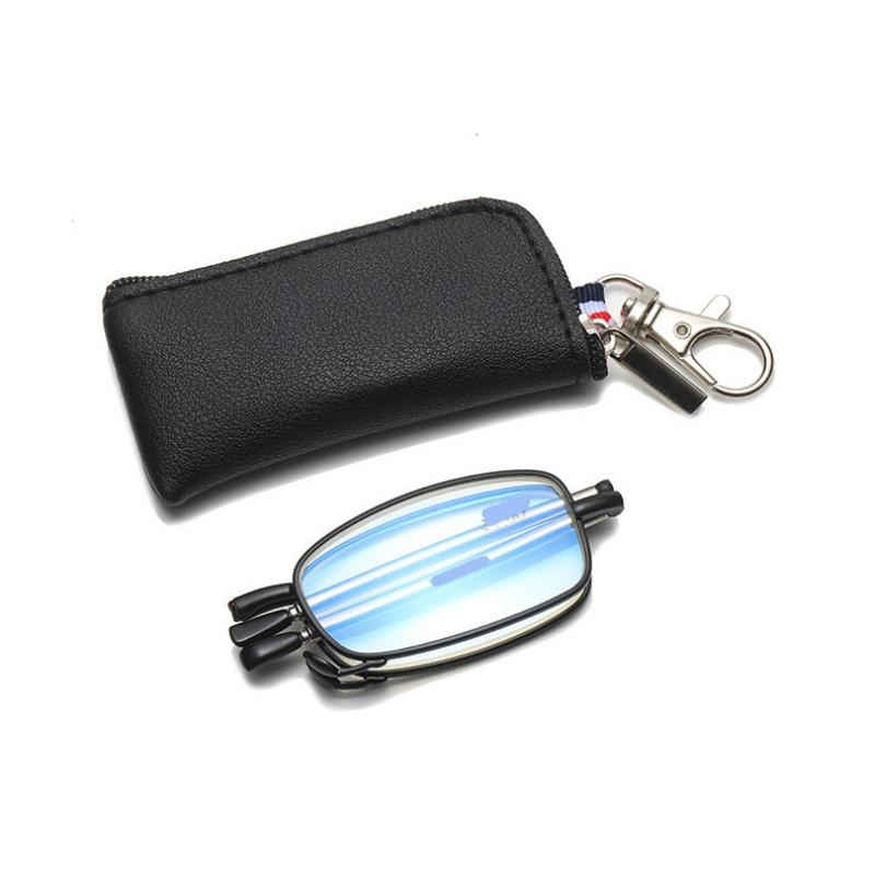 

Складные очки для чтения для мужчин и женщин, металлическая оправа, устойчивые к синему свету, с сумкой на молнии, очки по рецепту от +1,0 до +4,0 1.5 чёрный