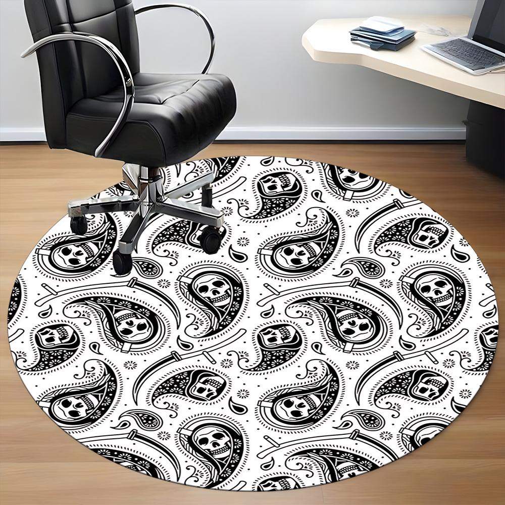 1pc Skull Paisley Office Round Area Rug, Indoor Mat Suitable ForOffice, Under Office Chairs Bedroom Living Room Home Decor, Room Deco 013
