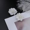 Fashion Women Girl Inlay Beads Simulated Pearl Stud Earrings Big White Flower Camellia