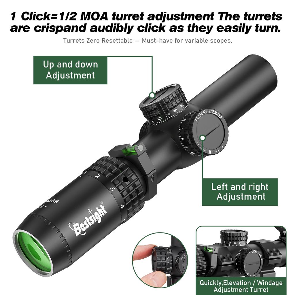 1-5X24 Tactical Optical Scope Red and Green Illuminated Reticle Hunting Scopes Compact Scope Sight