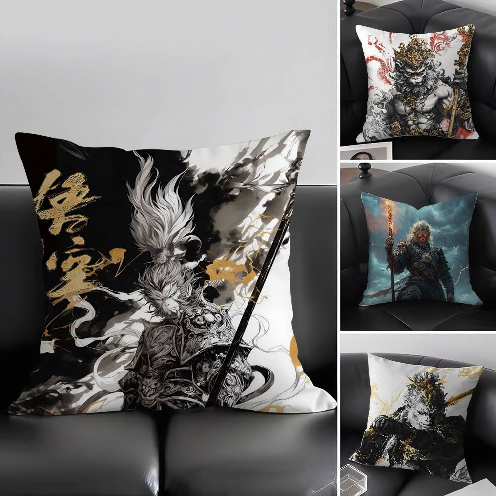Black Myth Wukong Pillow Case Home Dorm Chair Back Short Plush Double-sided Printing Office Nap Time Cushion Cover