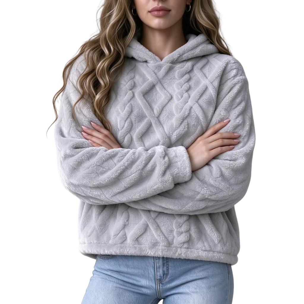 Women's Loose Plush Warm Casual Versatile Hooded Pullover Sweatshirt
