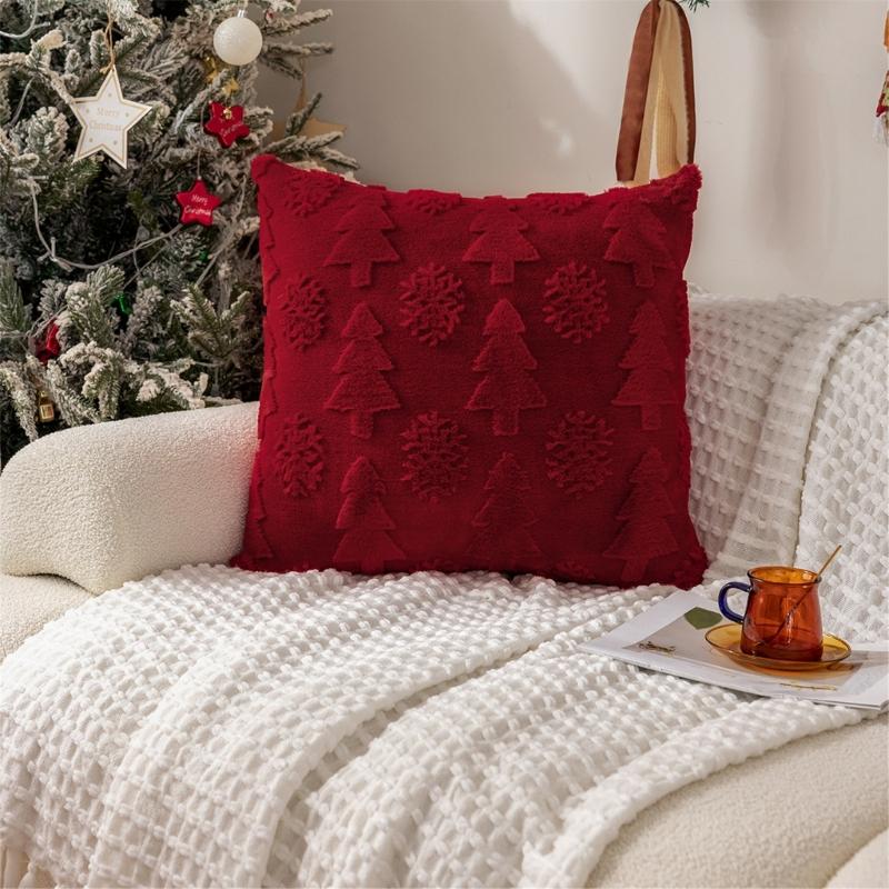 Christmas Celebration Pillow Cover With Invisible Closure Simple Cleaning Sturdy for Living Room Bedroom