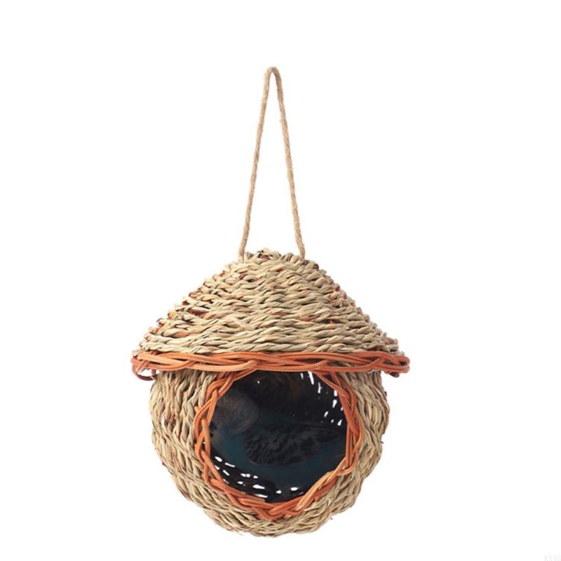 Natural Straw Weaving Bird Cages Parrots House Sleep Houses Cage with Hangings Lanyard for Small Pet Finch Sparrows