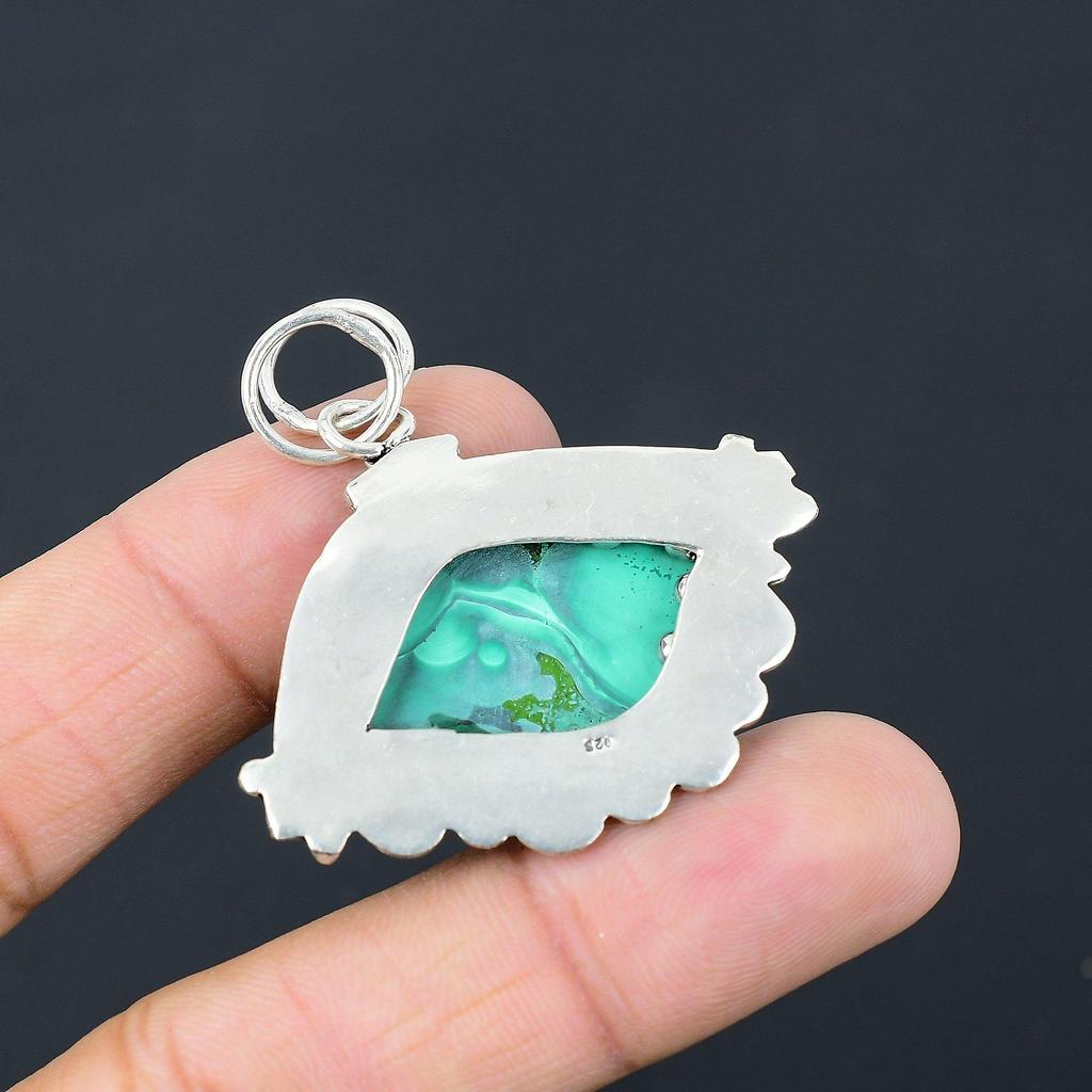 Daughters Day Sale Malachite Gemstone 925 Sterling Silver Mother Pendant Jewelry