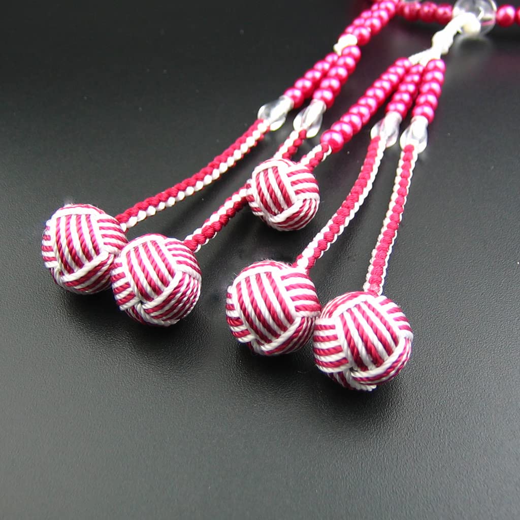 Myorenka Soka Gakkai Prayer Beads, SGI Prayer Beads for Women, Medium, PC Pearl, Wine Red, Acrylic Crystal Finish (Two-Color Temari Tassel)