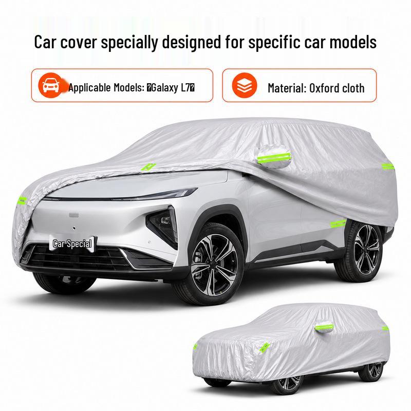 Galaxy L7 Car Cover: All-Season Waterproof Sun Protection, Heat Insulation, Universal Fit, Durable Oxford Cloth.