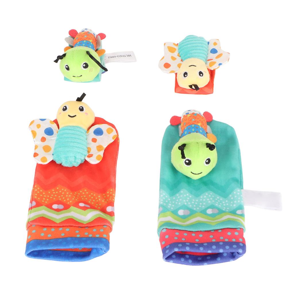 Baby Wrist Rattle Socks Set Soft Cute Cartoon Animal Hand and Foot Rattles for 0 to 1 Years Old Infant Type 1