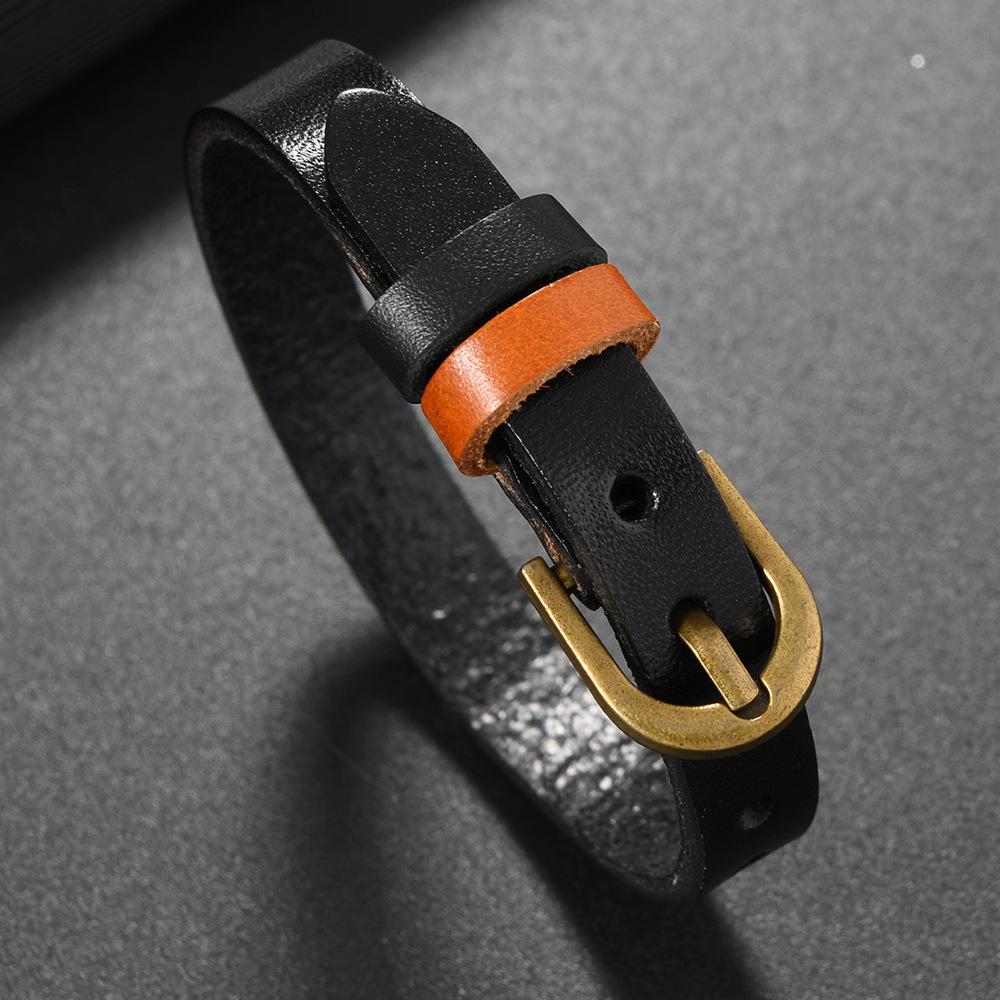 

Punk Rock Cowhide Bracelets for Women Men Retro Genuine Leather Bracelet European and American Luxury Friendship Gift Jewelry