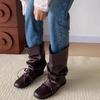 Martin Boots Women's Retro Round Head Strap Pleated Pile Boots Women's Thick Heel High Boots 2025 New Western Cowboy Boots