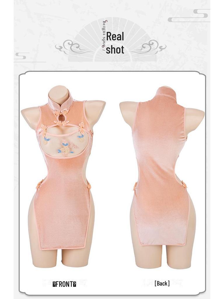 Manyan See-Through High Waist Split Skirt Cheongsam Lingerie Set