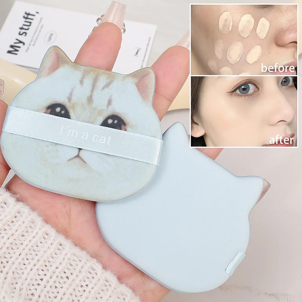Cute Cat Makeup Puff Air Cushion Powder Puff Hydrophilic Non-latex Facial Face Body Powder Foundation Puff Sponges Wet Dry Use Makeup Tool