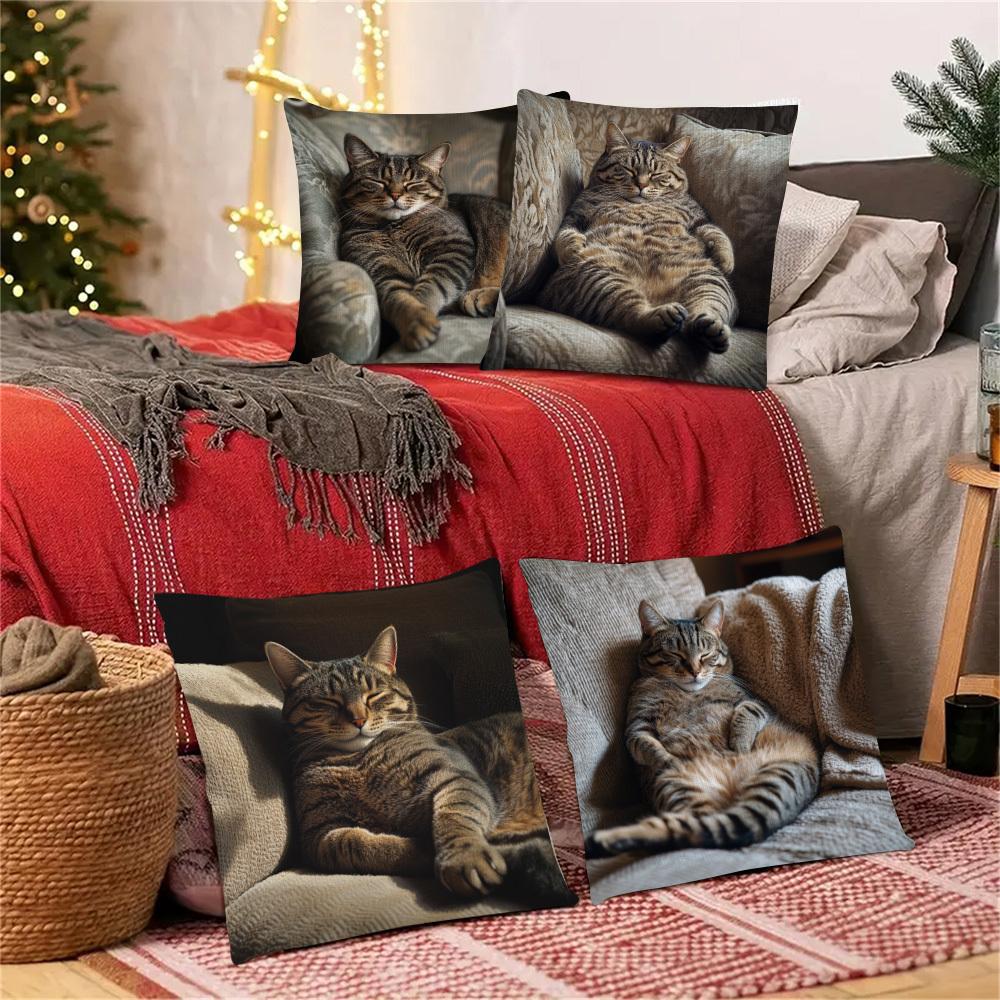 1/4Pcs Sofa Tabby Cat Skin-Friendly Pillowcases Romantic, Colorful Fascinating-Themed Pillow Cover Square Cushion Case 45X45Cm