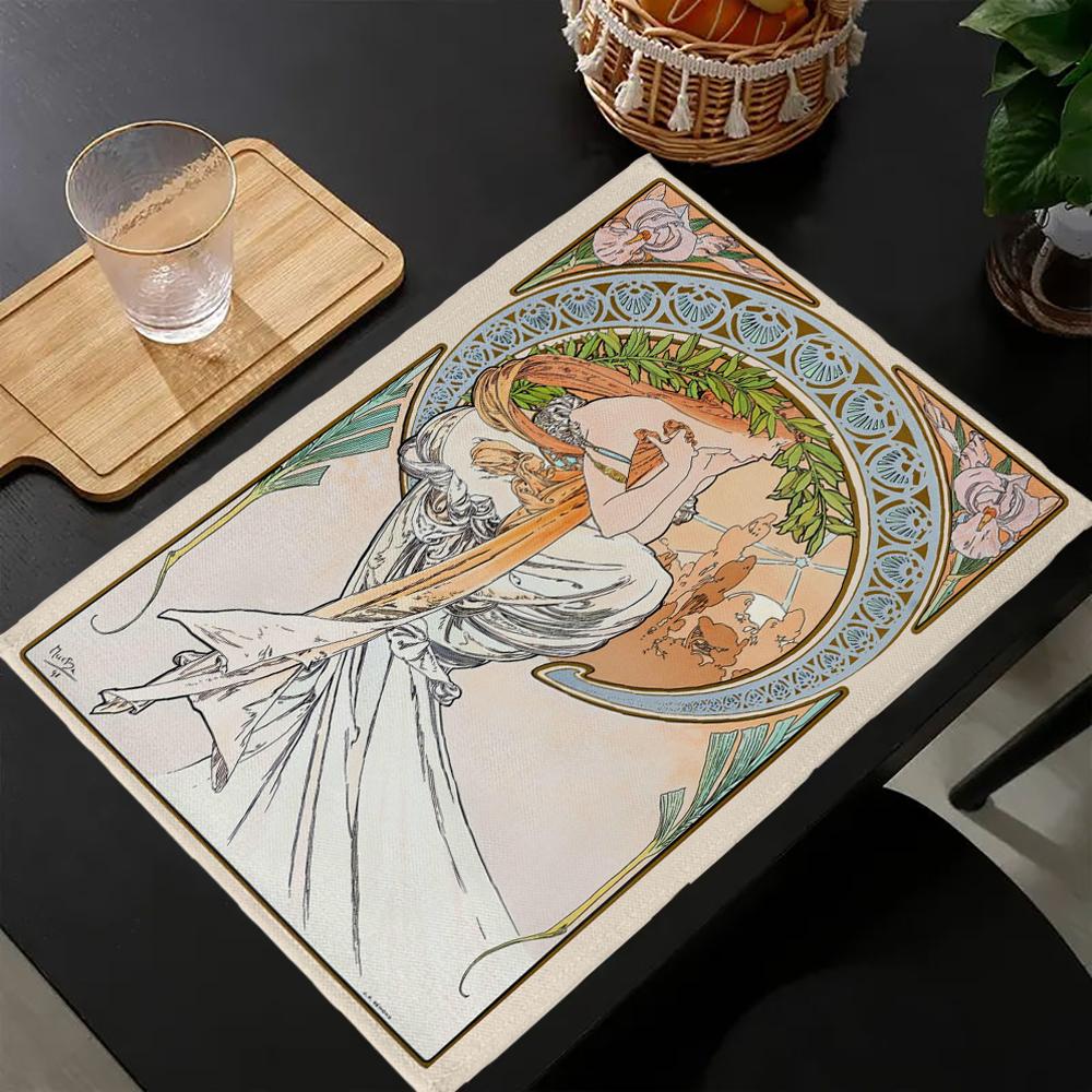 

Alphonse Mucha Table Mat Kitchen Decoration Placemat Table For Wedding Dining Accessories Table Mat 1pcs 30x45cm