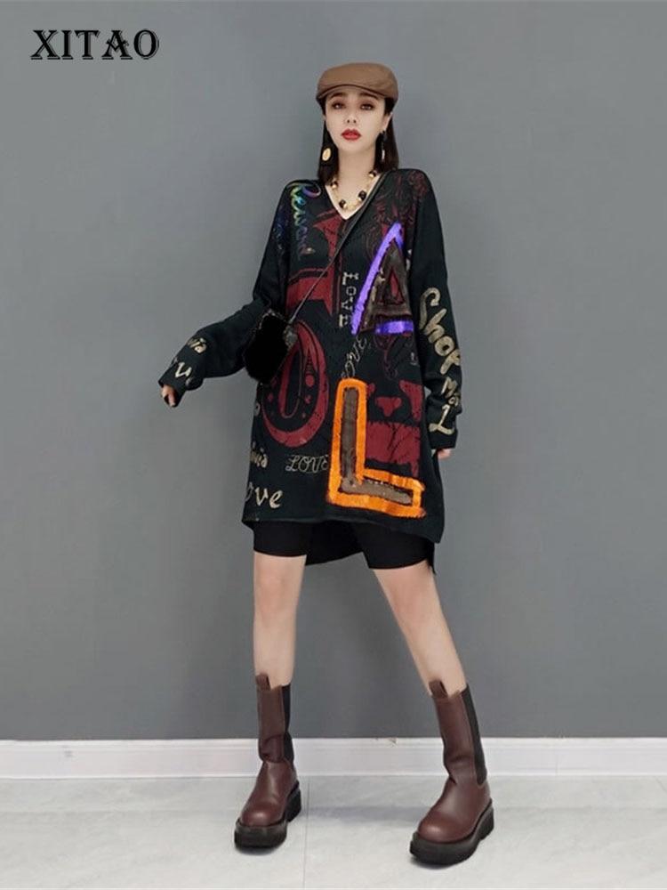 

Женский вязаный свитер контрастного цвета XITAO GWJ1116