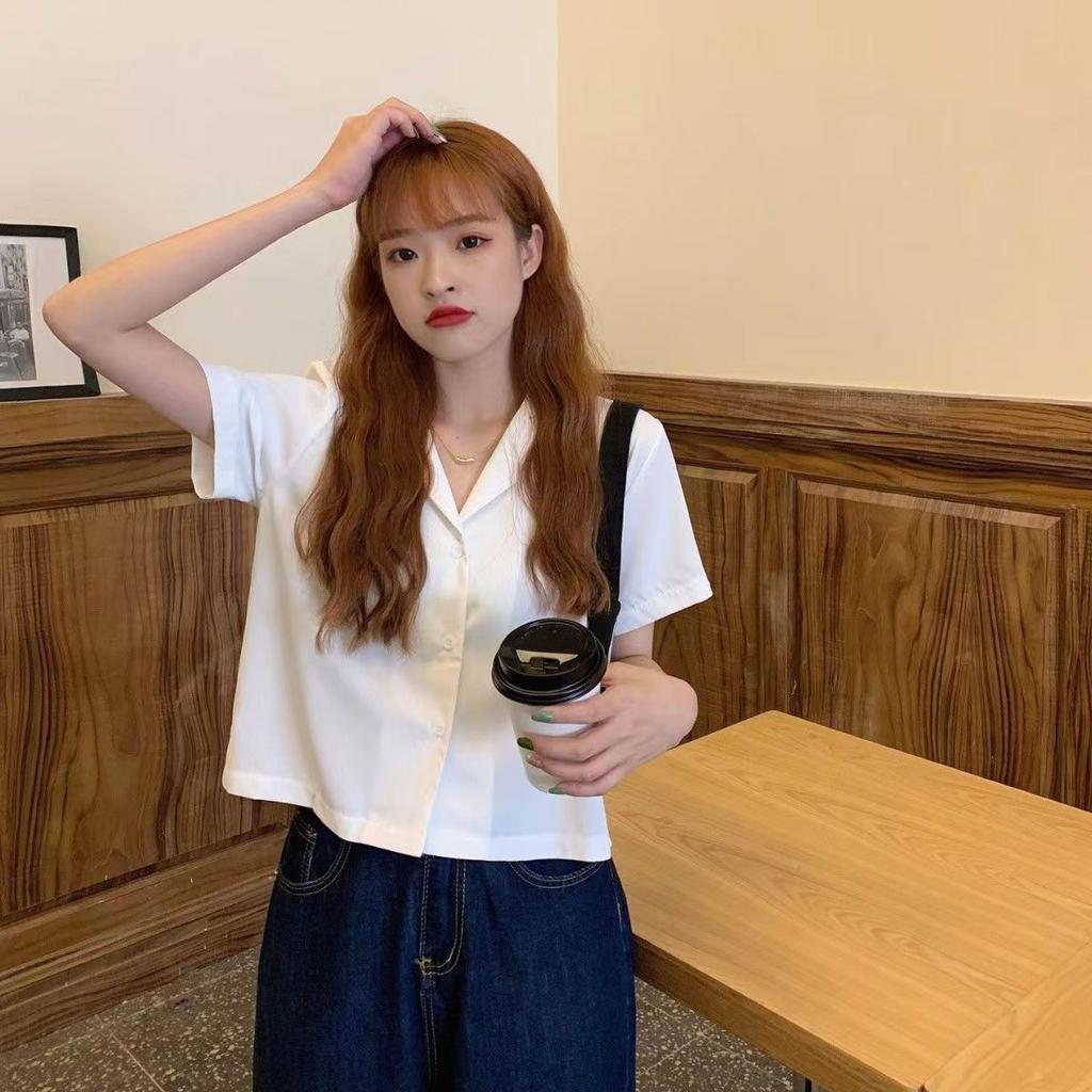 Women's Summer Short-Sleeve Casual Short-Sleeve Shirt: Retro, Loose-Fit, Solid-Color Commuter Top