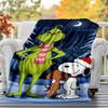 Grinch Snoopy Christmas Flannel Blanket Super Soft Warm Cozy Blanket for Sofa Bed Office Travel All‑Season Home Decor Gift