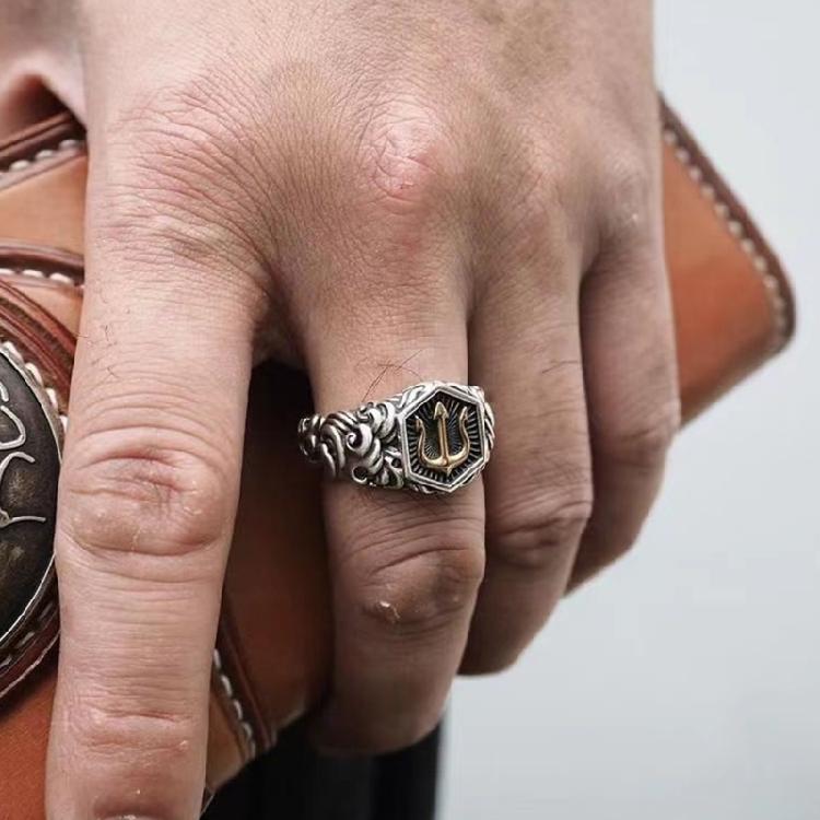 Mythological Tridents Styles Adjustable Rings For Men Alloy Construction Elegant Mens Accessory