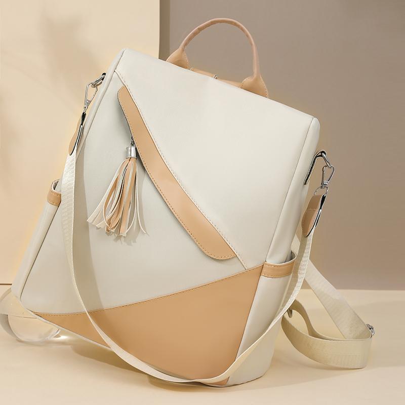 Tassel Backpack Large Capacity Women's Color Contrast Commuter Backpack Multifunctional Shoulder Bag