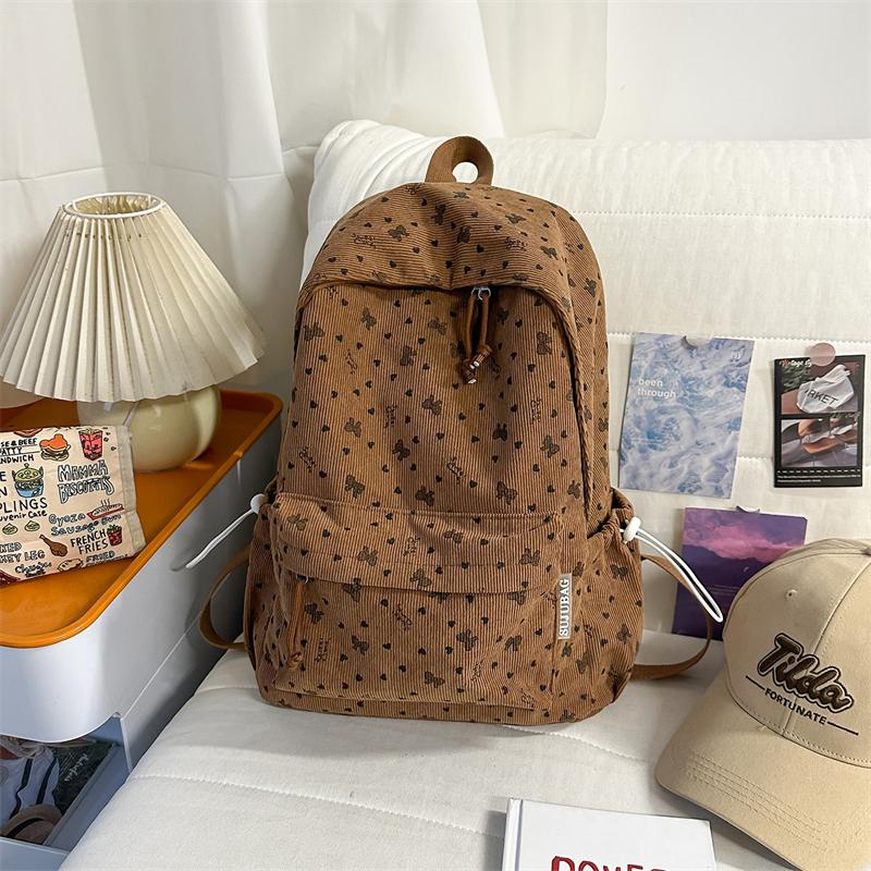 College Style Schoolbag Women's Bow Corduroy Travel Backpack