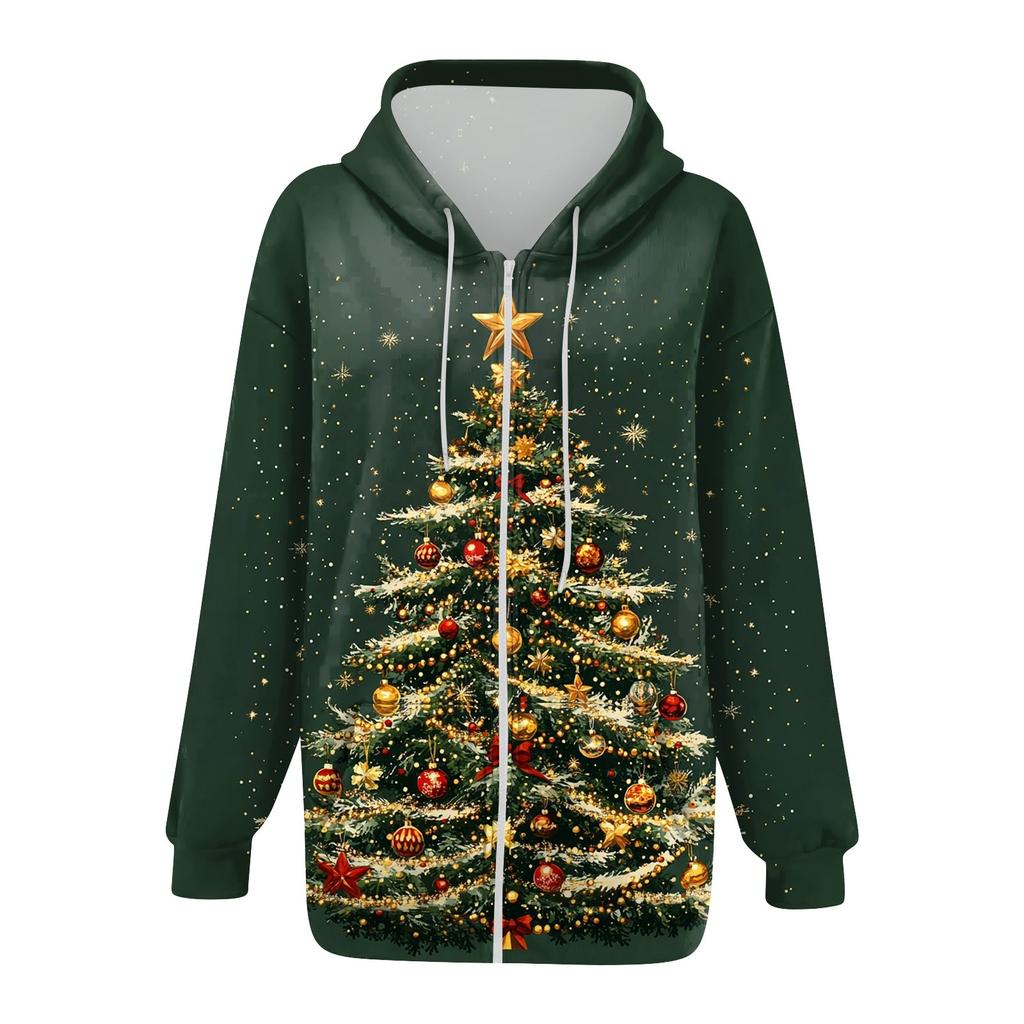 Women's Casual Fashion Printed Long Sleeve Pullover Hoodies Zipper Sweatshirts Coat