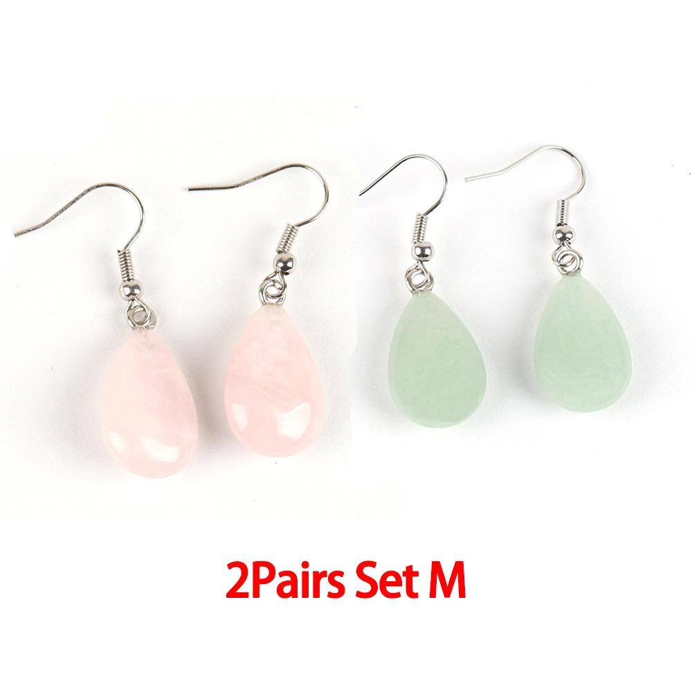 

Ювелирные изделия из полированного натурального кристалла, простые плоские серьги в виде капель воды, женские европейские и американские украшения ручной работы Rosequartz+GreenAventurin