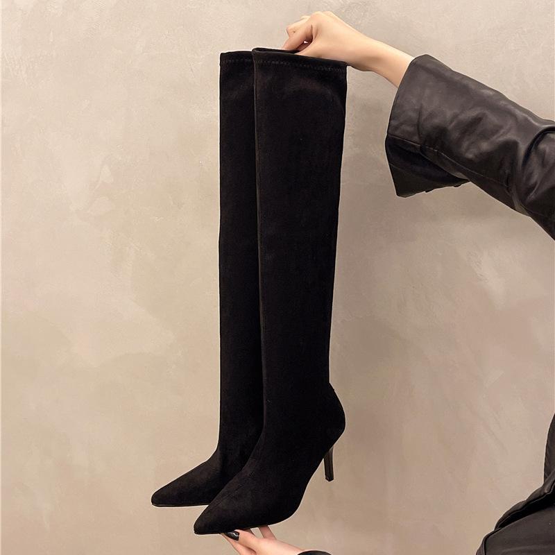 Tall knight boots women's 2025 autumn and winter new pleated piled boots but knee boots European and American western cowboy boots