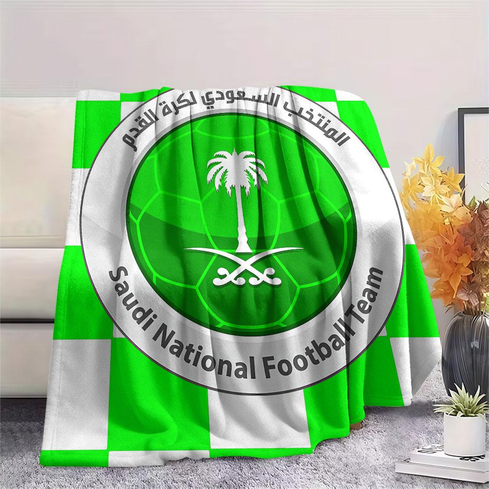 1PC Saudi Senior National Football Team Patterned Flannel Blanket Suitable For All Seasons for Home Decor Warmth and Comfort Gifts Holiday Present