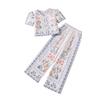 Girls' Fashion White Set: Spring/Summer Children's Casual Two-Piece Set with Puff-Sleeve Top and Wide-Leg Pants