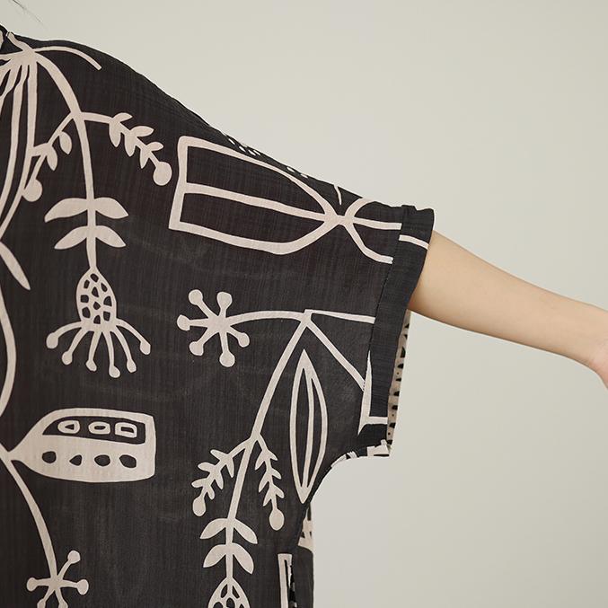 DIMANAF New 2026 Women Plus Size Spring Summer Beach Dress Vintage Floral Print Black Long Dress Loose Oversize Maxi