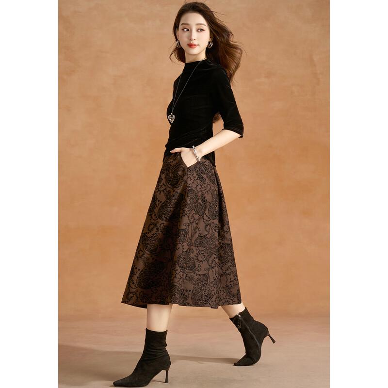 Элегантный женский комплект Kabei er 2025 Осень: топ из бархата и юбка с принтом 3XL