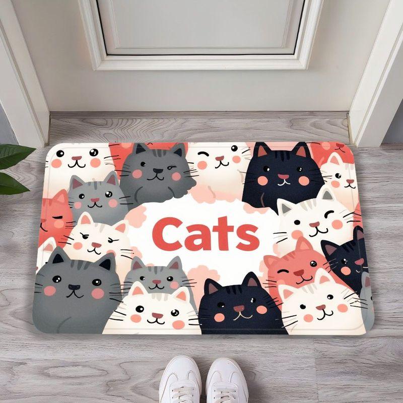 cartoon stacked kitten door mat, anti slip and absorbent running blanket, washable soft floor mat for home decoration