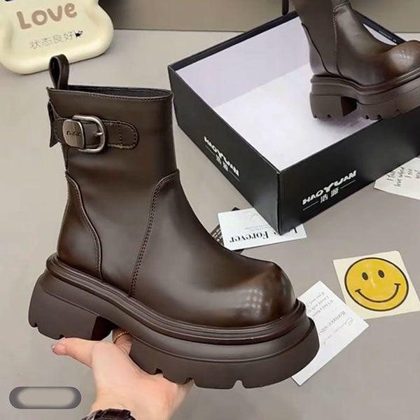 

Унисекс ботильоны на толстой платформе 2025: Модный черно-коричневый стиль мартинсов 37 коричневый